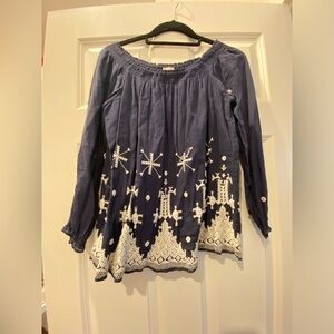 Navy blue blouse with embroidery